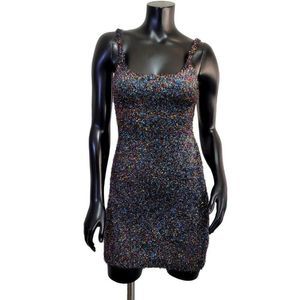 Rehab Brand Womens S Colorful Tinsel Fuzzy‎ Bodycon Mini Cocktail Dress